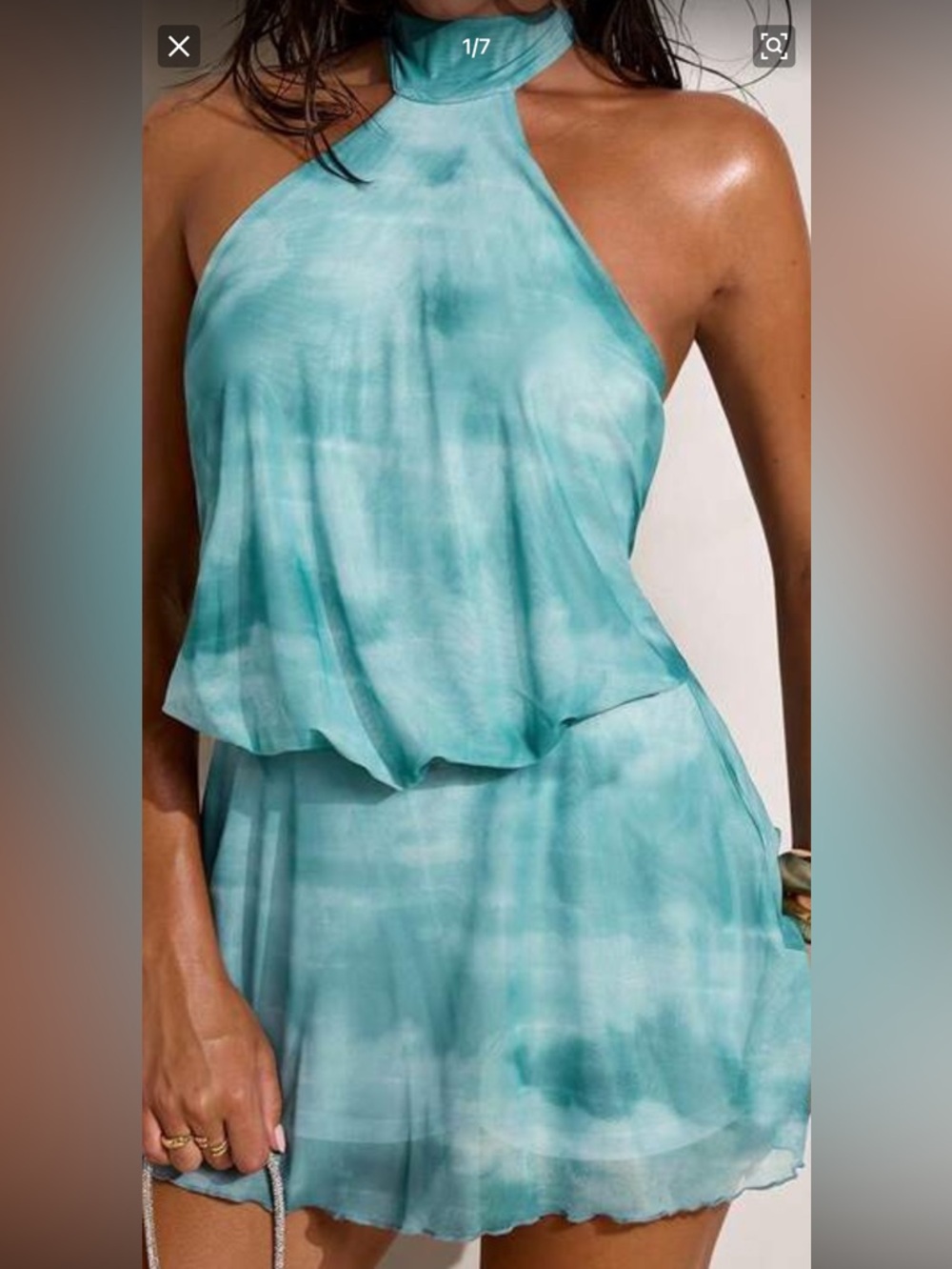 One-Shoulder SheinBabe Aqua Tie-Dye Mini Dress